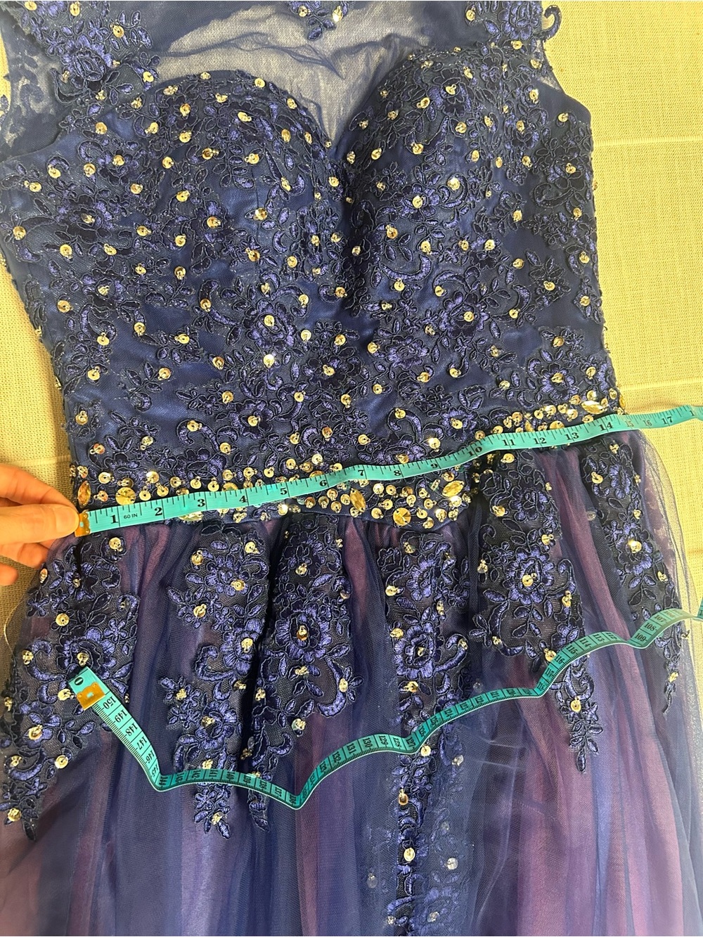 Royal Blue Beaded Tulle Formal Dress Illusion Neck Prom Gown  EST-M/L - Picture 10 of 10